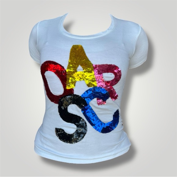 Oscar de la Renta Multicolored Sequin Short Sleeve Tee